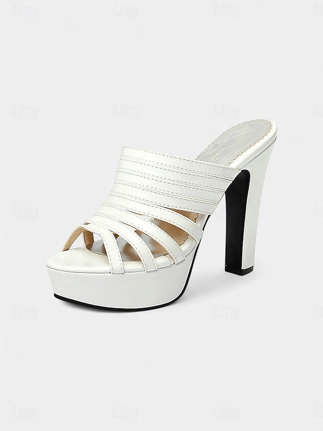 Open-Toe - Platform Mule Women's Heels Strappy White FashionChic
