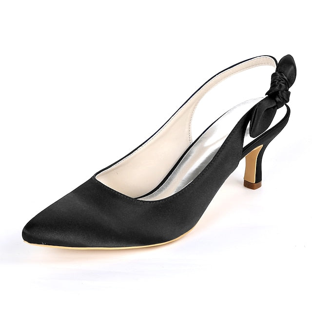 Tie Heels White with Pointed for - Toe Women Slingback Bow FashionChic