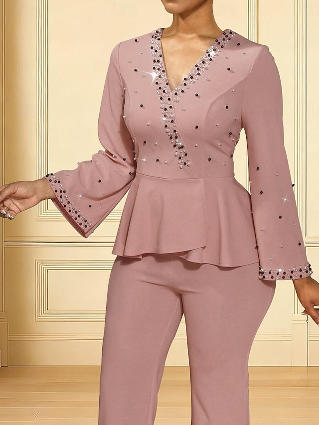 the V Length Jumpsuits Neck Ankle Bride Dress Mother of Elegant FashionChic