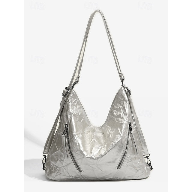 Women's Black Hobo Leather – Patent Crinkle Bag Sleek FashionChic