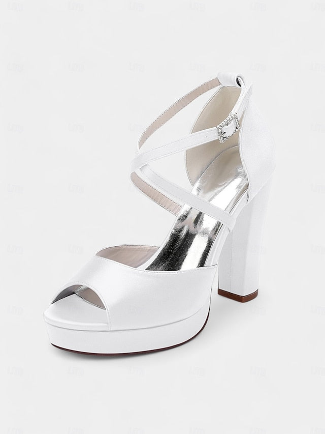 High Peep and Women's Sandals Heel Platform Toe Satin with FashionChic
