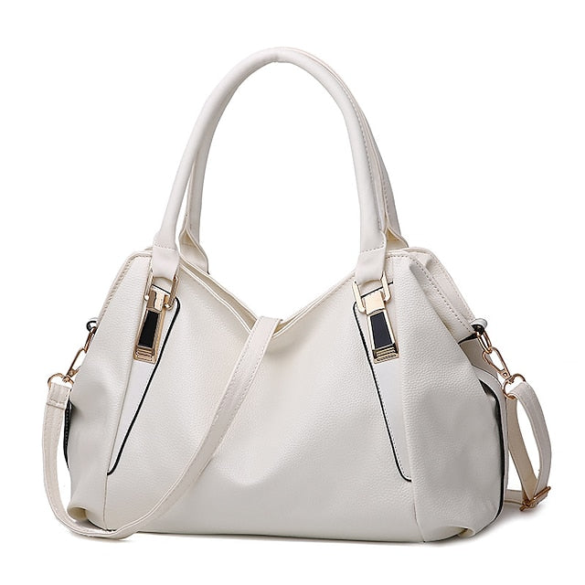 Handles Women’s and Top Faux with Handbag Black Leather FashionChic