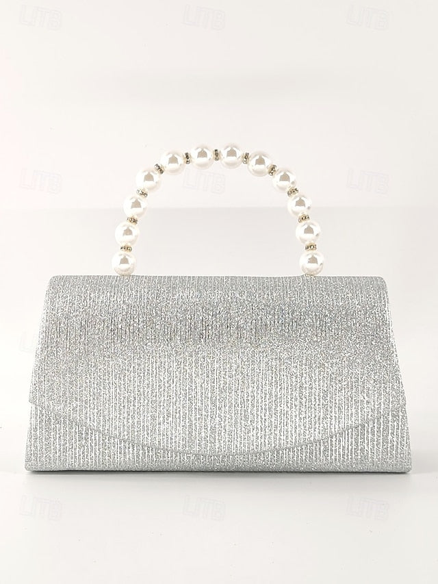 Women's Glitter Bag Clutch Handle with Pearl Purple – FashionChic