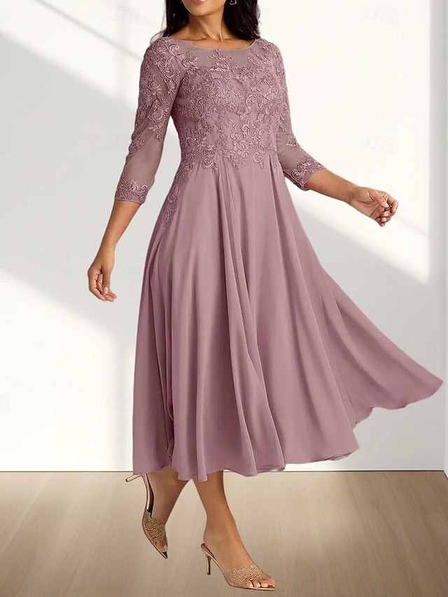Guest Bride of Crew Elegant A-Line Mother Dress Neck Wedding the FashionChic