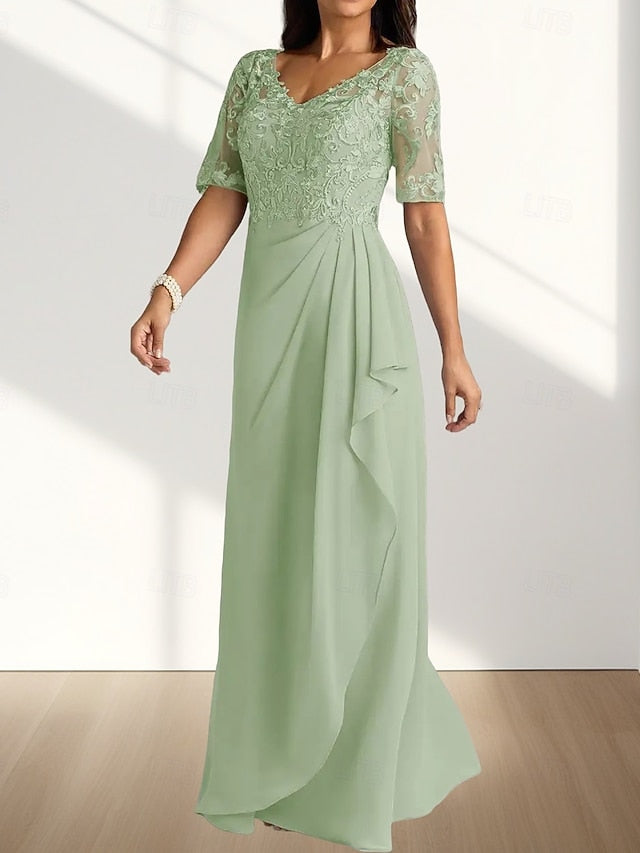 Guest of Bride A-Line Dress Neck Mother V Elegant the Wedding FashionChic
