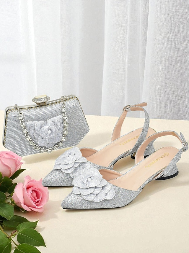and Women's Glitter Clutch Slingback Heels Matching Evening FashionChic