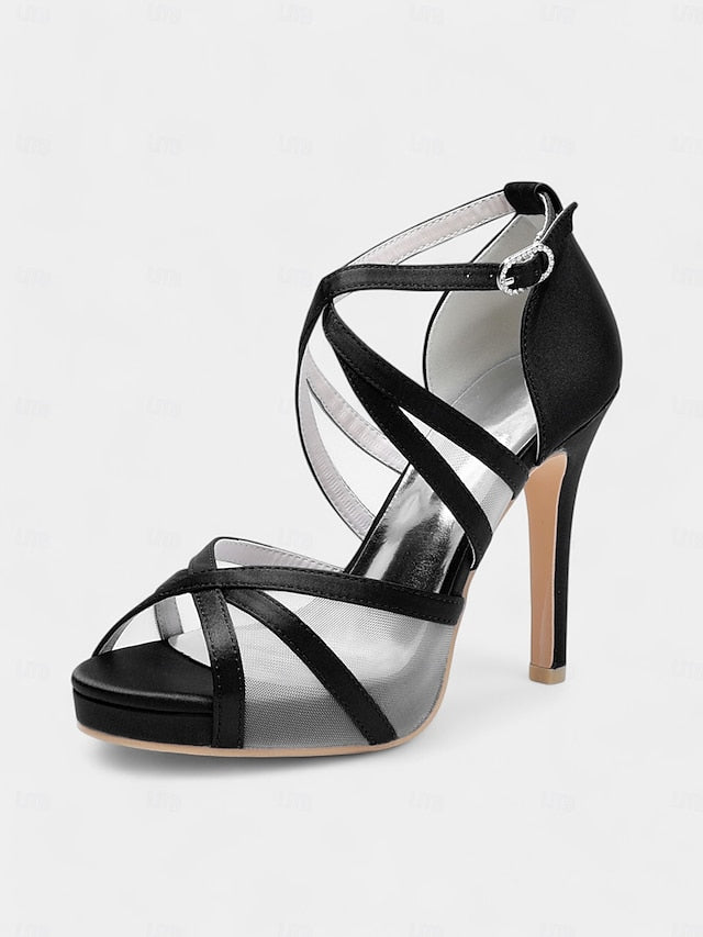Heel Cross White Sandals - with Satin High Straps Perfect Bridal FashionChic