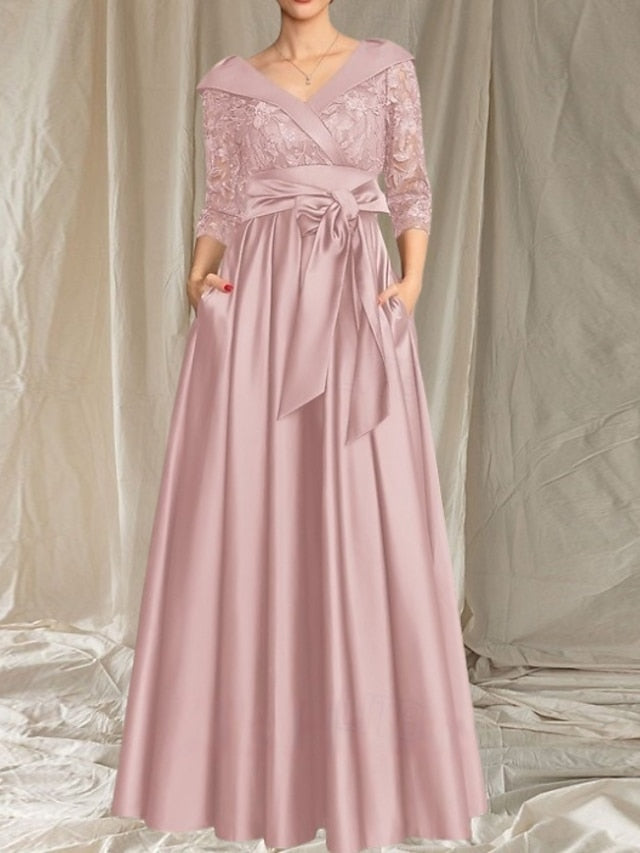 Dress V of A-Line the Mother Wedding Neck Guest Bride Elegant FashionChic