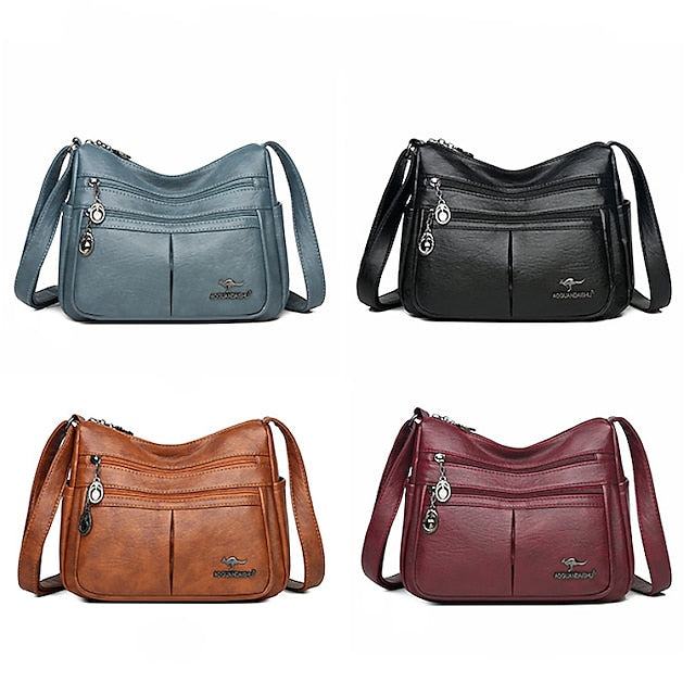 Bag Faux Crossbody Leather - Women's Shoulder Multi-Pocket FashionChic