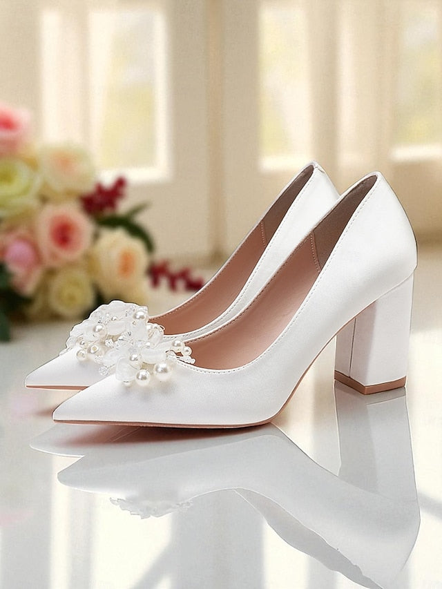 Wedding with White Women's Heels Pearl Crystal and FashionChic