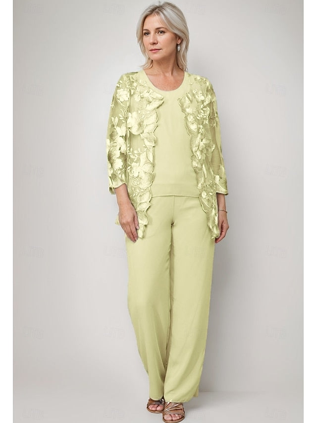 Mother Crew Neck of Elegant the Bride 3 Piece Pantsuit Dress FashionChic