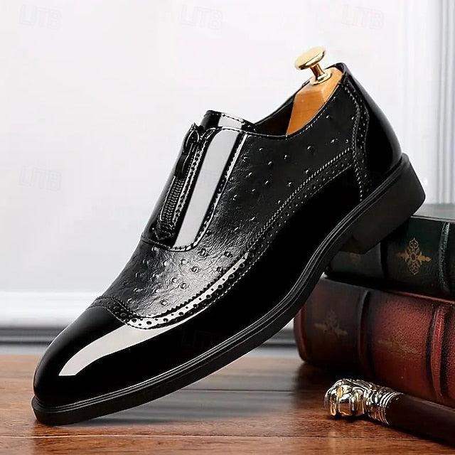 Tan with Men's Patent Formal Shoes Colorblock and Black FashionChic