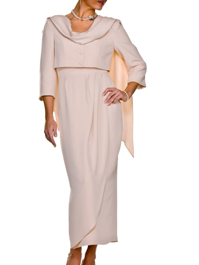 Wedding Mother Bride Dress Sheath the of Guest Piece Elegant Two FashionChic