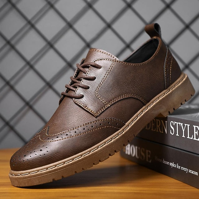 – Brogue Leather Men's Classic Oxford Shoes Black Faux FashionChic