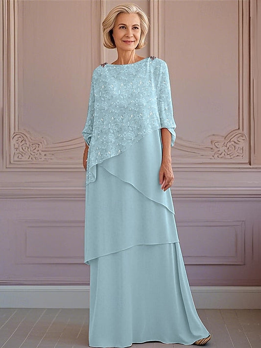 Lace Jewel A-Line of the Elegant Dress Tier Bride Vintage Mother FashionChic