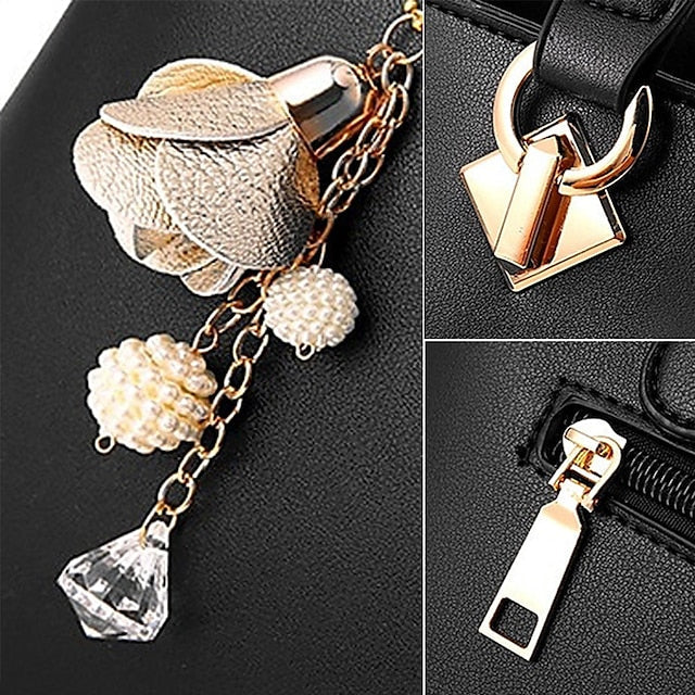 White Faux Handbag Gold Women's with Elegant Leather FashionChic