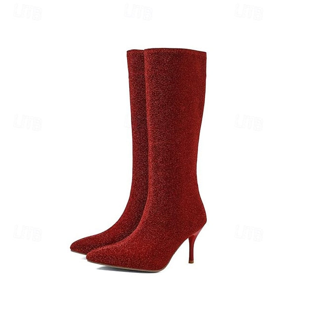 Knee-High Elegant Sparkly Stiletto Women's – Boots FashionChic