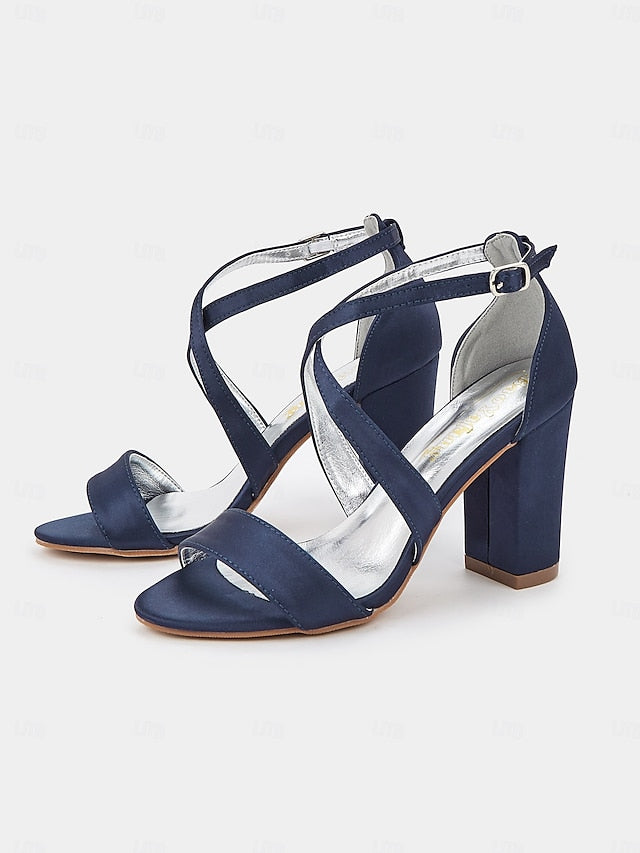 Satin Strappy Sandals – Heel Block Elegant Women's FashionChic