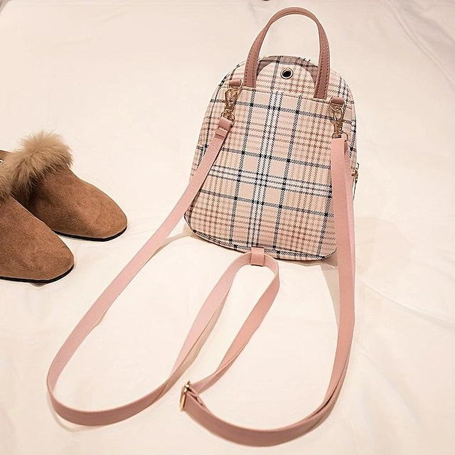 Leather Backpack Mini Buckle – with and Stylish Plaid Flap FashionChic