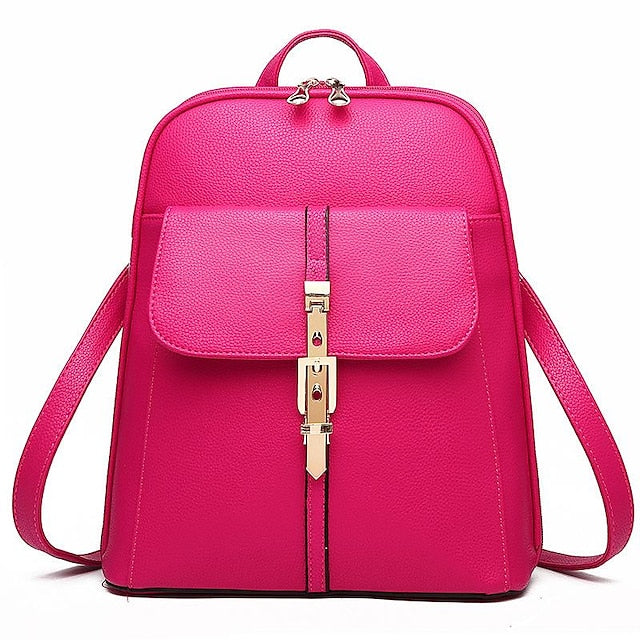 Women's Lock Black Leather Faux Purse Backpack with Gold FashionChic