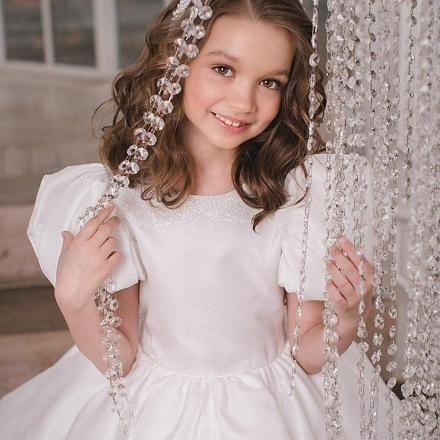 Girl Long Color Girls' Dress Solid Flower Party Kids FashionChic
