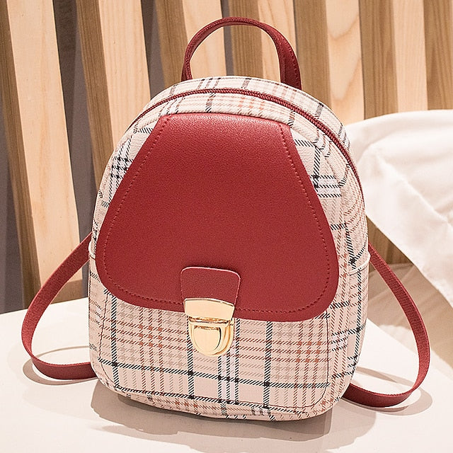 Leather Backpack Mini Buckle – with and Stylish Plaid Flap FashionChic