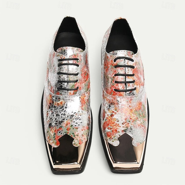 Patent – Leather Men's Floral Oxford Shoes Printed FashionChic