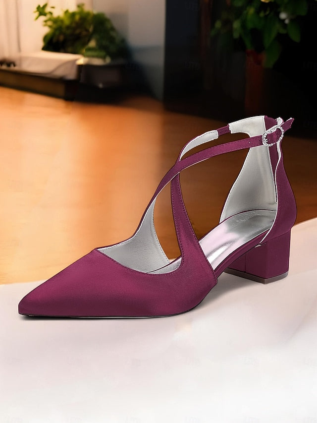 Satin - Block Pointed Toe Women's Heels Elegant Ivory FashionChic