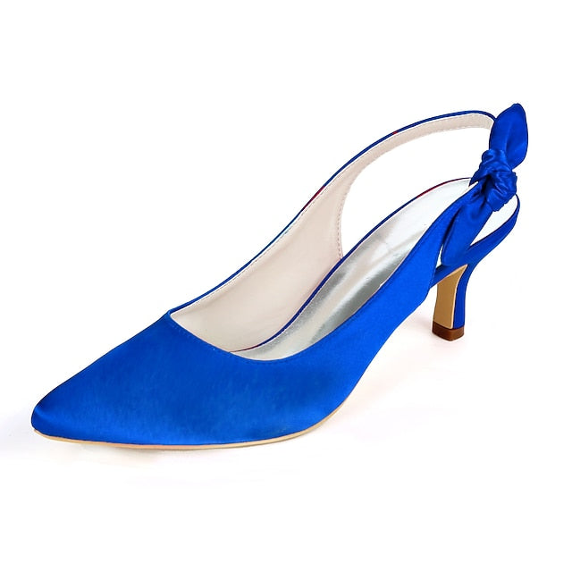 Tie Heels White with Pointed for - Toe Women Slingback Bow FashionChic