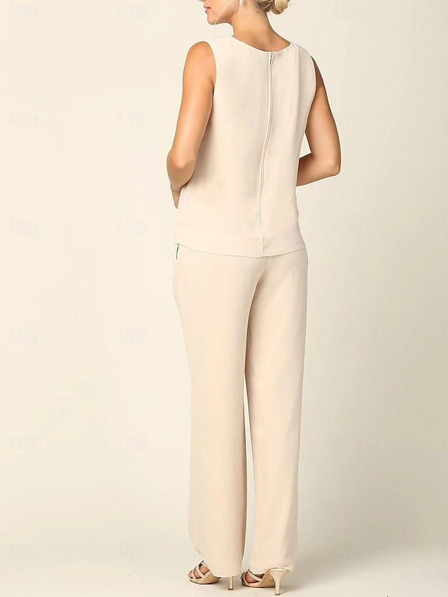 Mother Crew Neck of Elegant the Bride 3 Piece Pantsuit Dress FashionChic