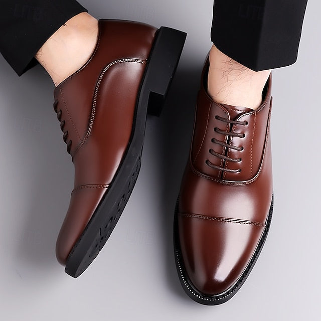 Shoes Dress Brown Oxford Design Cap-Toe Classic Men's – FashionChic