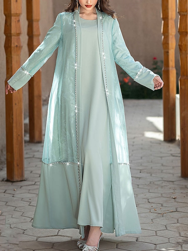 Bride Neck Elegant Crew Floor Vintage Dress A-Line the of Mother FashionChic