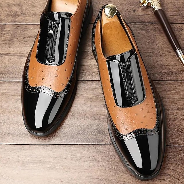 Tan with Men's Patent Formal Shoes Colorblock and Black FashionChic