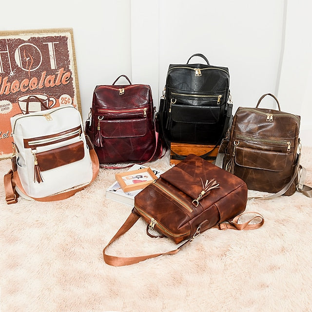 and Vintage Backpack Leather Tassel Purse with Women's Faux FashionChic