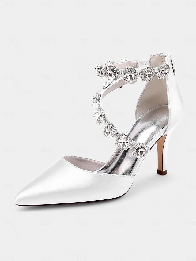 with Ankle Purple Women's Satin Heels Crystal Stiletto FashionChic