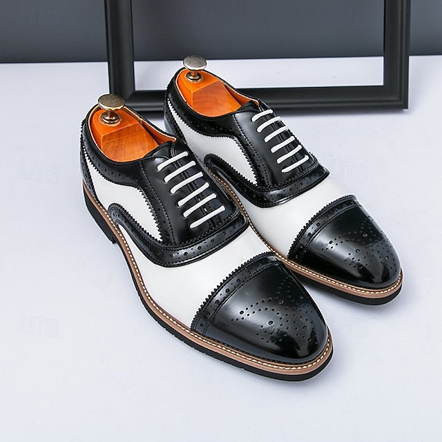 Men's Classic with Brogue Brown Oxford White Shoes and FashionChic