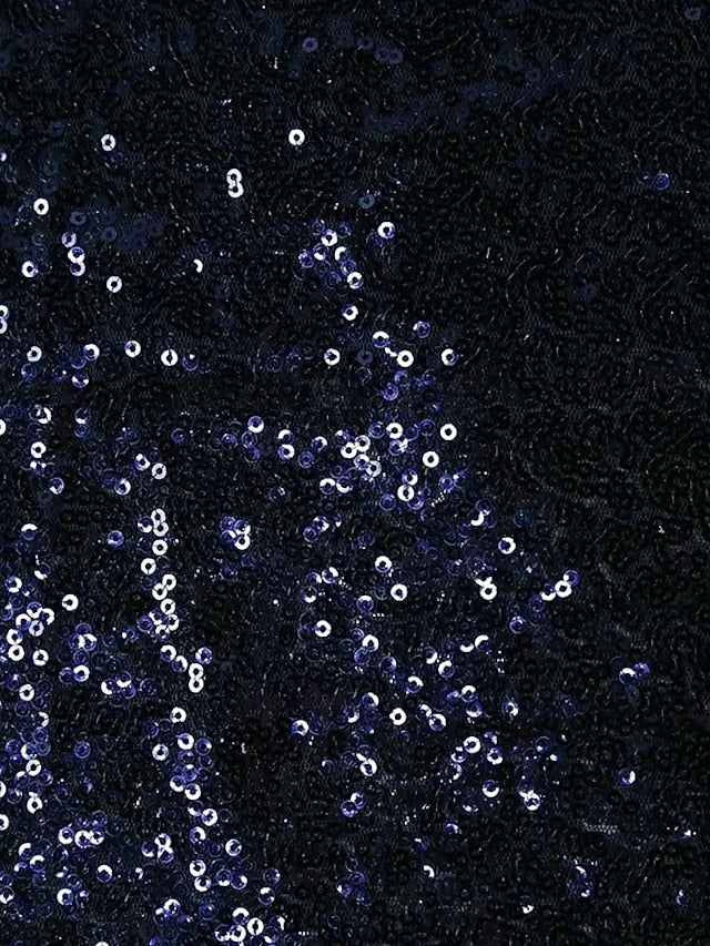 Evening Gown Sequined Black Carnival Elegant A-Line Blue Dress FashionChic