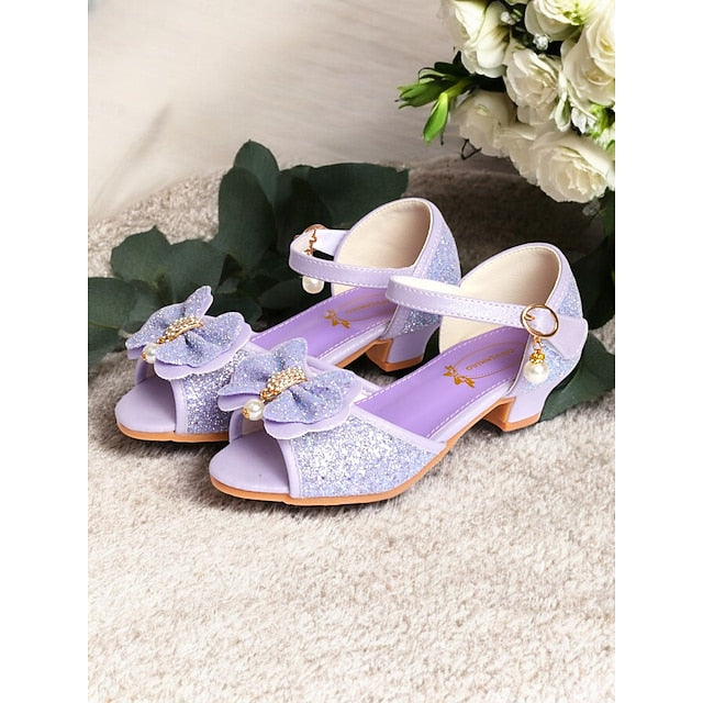 Pearl Purple Accent Sandals Glitter Bow Girls' with FashionChic