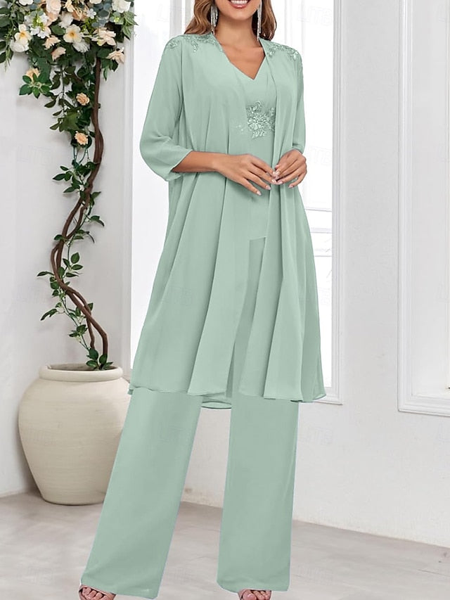 V Mother Elegant Dress Simple of Wedding the Guest Bride Piece 3 FashionChic