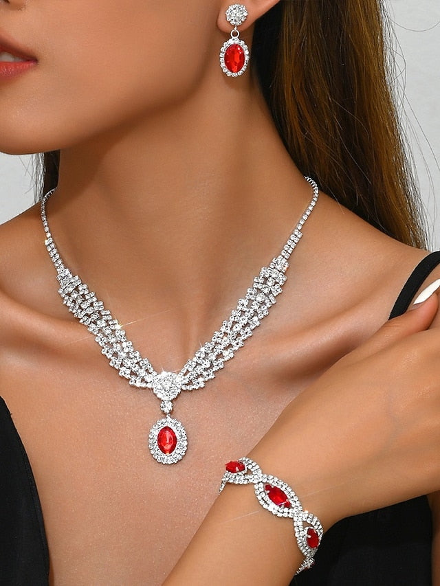 – Jewelry Luxury Set Green Women for Crystal Necklace Elegant FashionChic