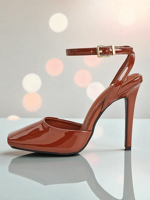 Women's Toe Peep Heels Patent - Dark High Green Leather FashionChic