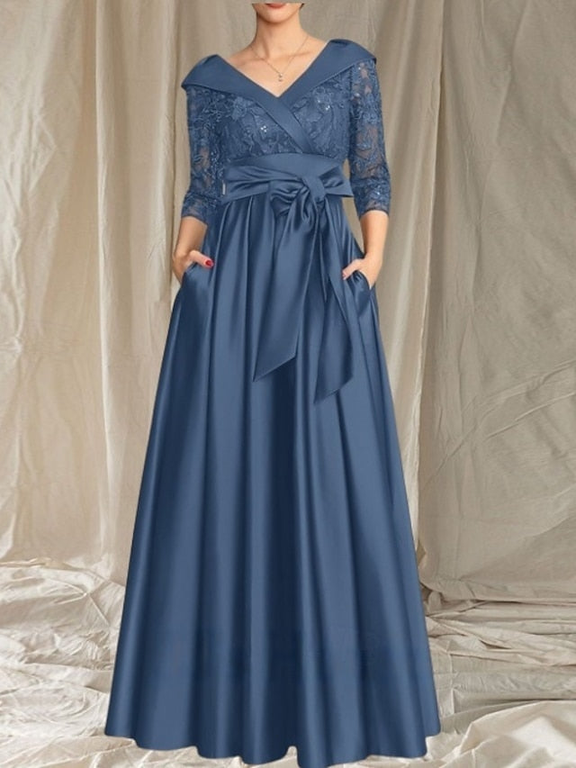 Dress V of A-Line the Mother Wedding Neck Guest Bride Elegant FashionChic