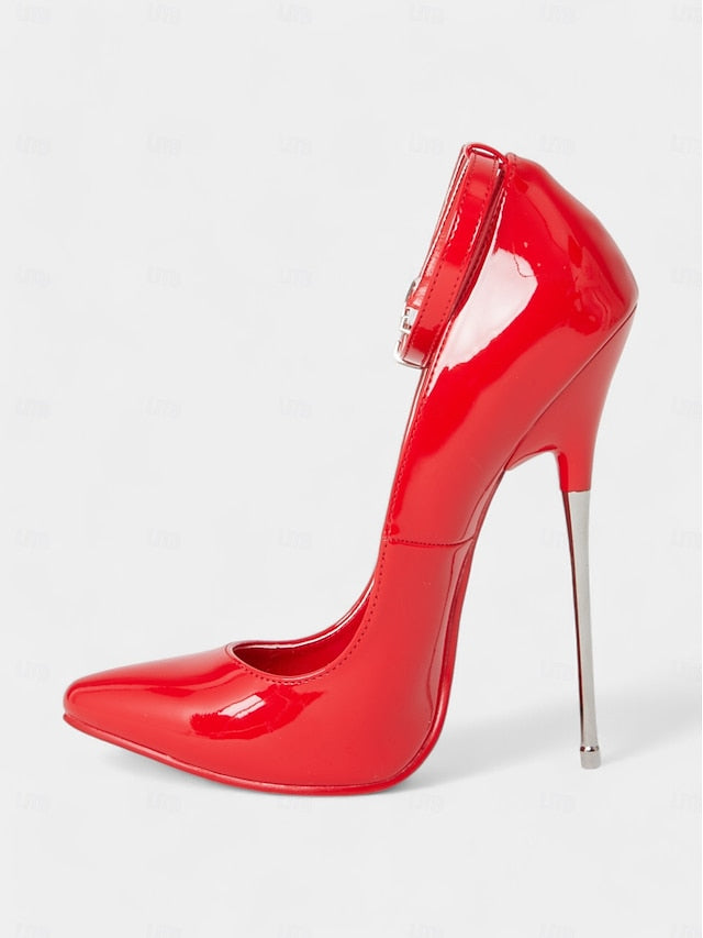 with Red Women's Patent Heels Ankle Stiletto Leather Strap FashionChic