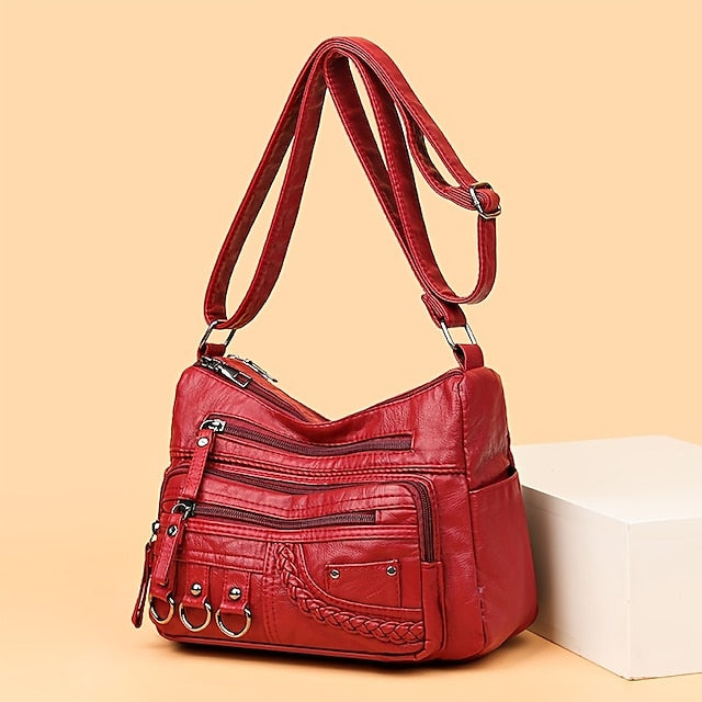Multiple Crossbody with Vintage Leather Women's Faux Bag FashionChic