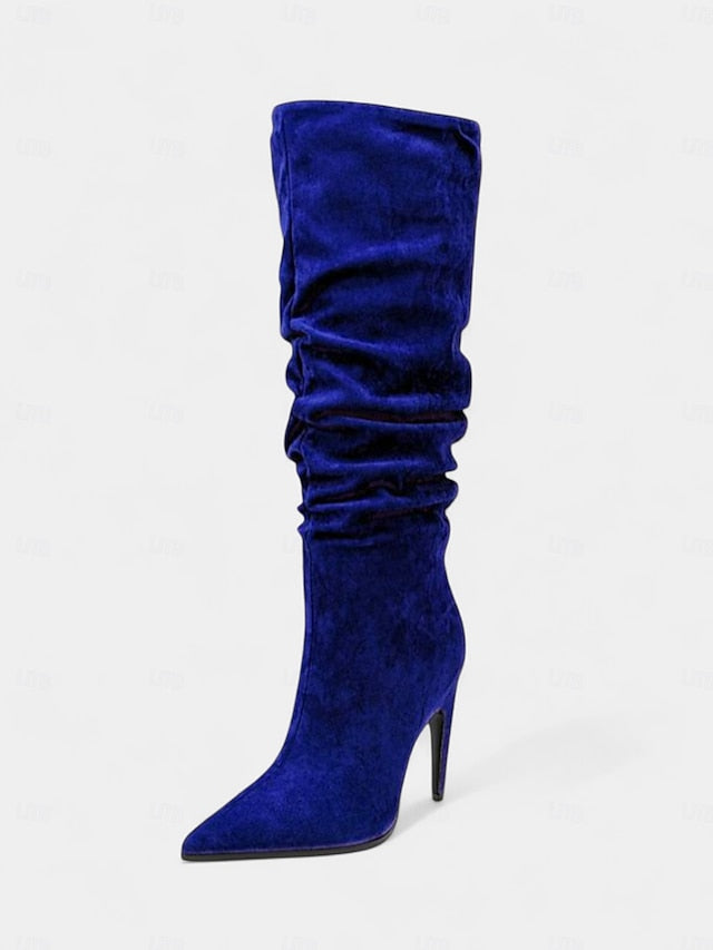 Knee Green Boots Slouch High Women's - Velvet Toe Pointed FashionChic
