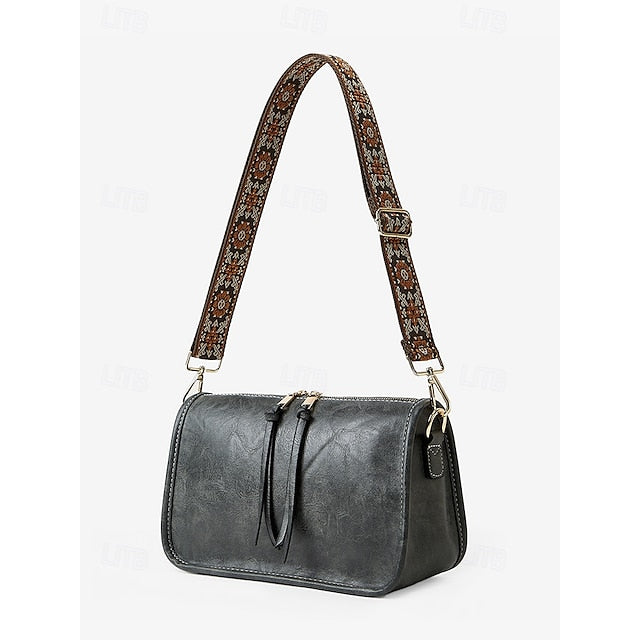Bag Adjustable Leather Brown Faux Women's Shoulder with FashionChic