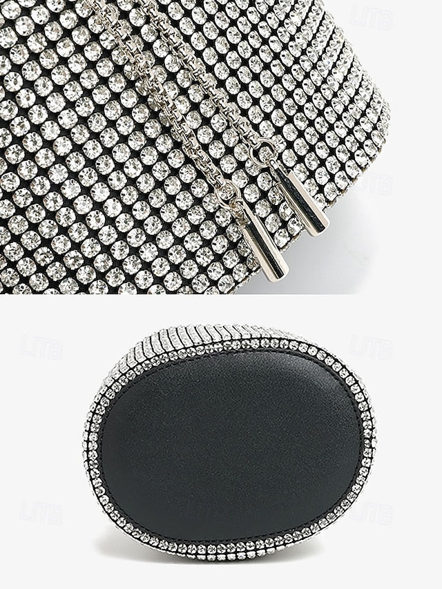 Women's with Rhinestone Metal Bag Silver Bucket Sparkling FashionChic
