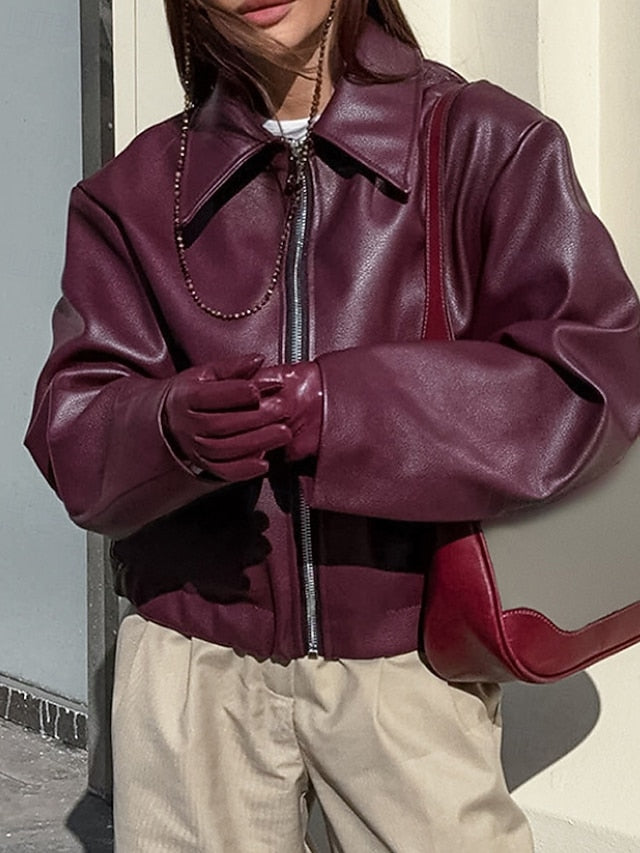 Faux Jacket Warm Women's Zipper Comfortable Pocket Leather FashionChic