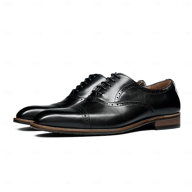 Leather Light Shoes Genuine Wingtip Oxford with Men's Brown FashionChic