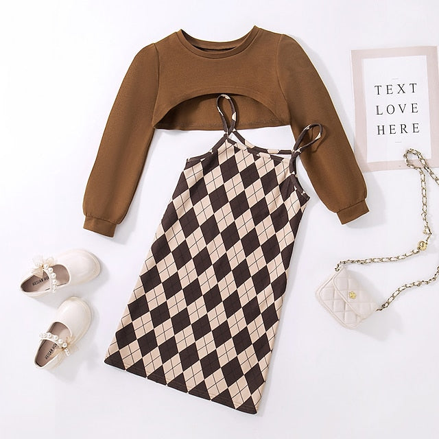 Pieces Girls' Suits 2 Dress Kids Long Color Set Block FashionChic